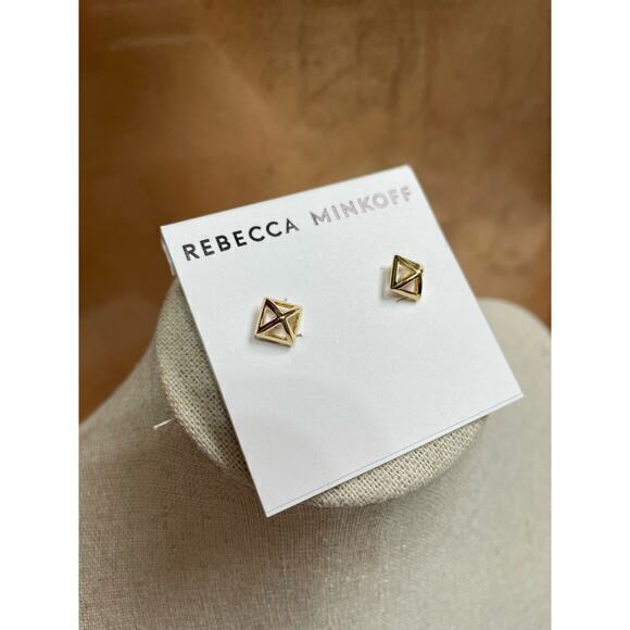 NWT Rebecca Minkoff Minimalist Geometric Gold Tone‎ Square Stud w/ Push Backs - Picture 2 of 6